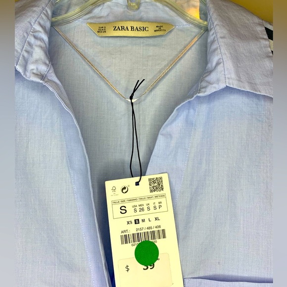 🆕 ZARA Women’s light blue blouse with striped arms- Small - Picture 8 of 9